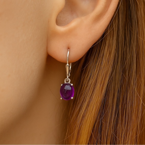 925 Silver Earrings with Purple Gem Stones - Picture 2 of 8